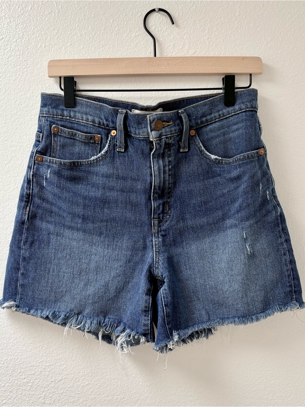 Madewell High-Rise Distressed Dark Wash Denim Cutoff Shorts